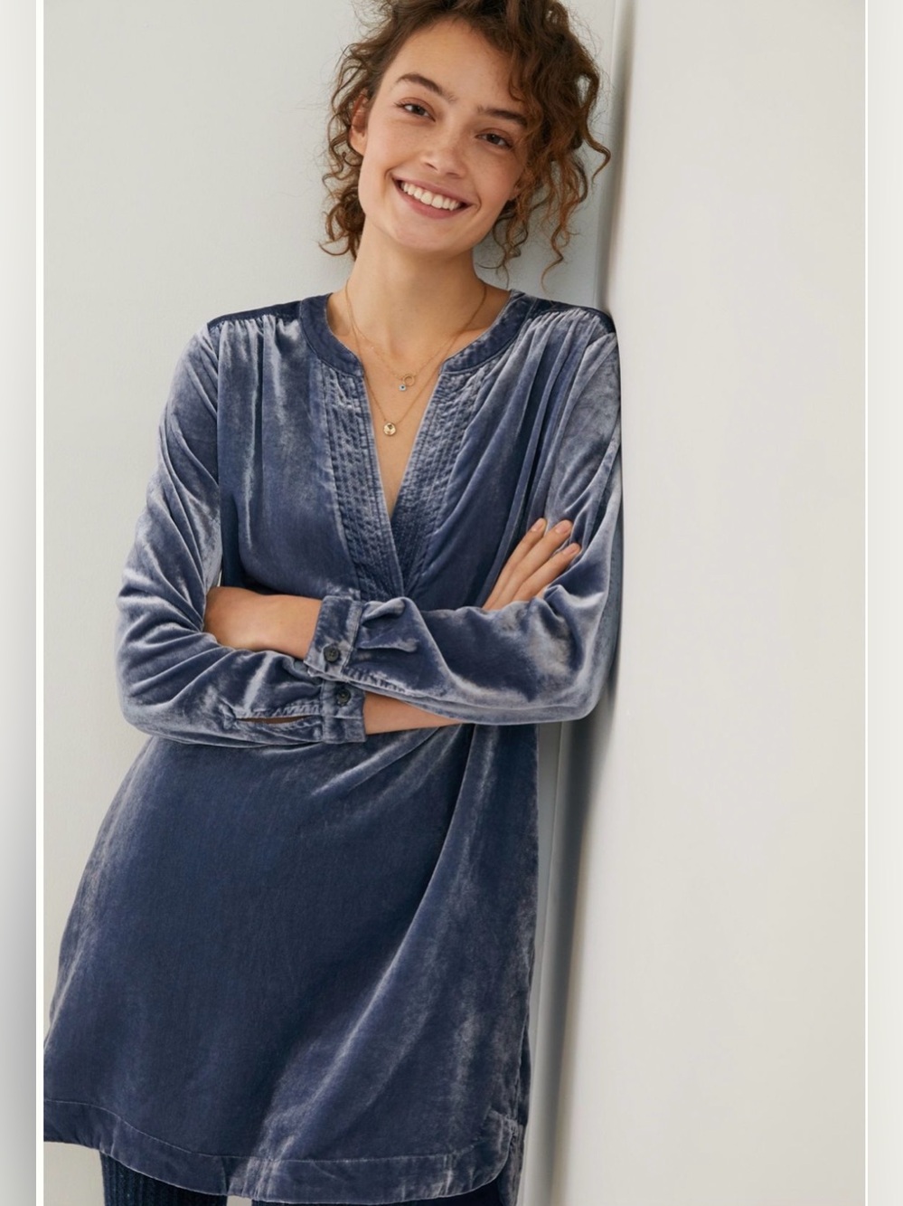 NWT Anthropologie Velvet Tunic Dress in slate/dusty blue women's size XL Autumn